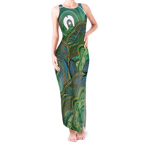Torres Strait Islands Tank Maxi Dress Indigenous Ocean Wave Dot Green Color