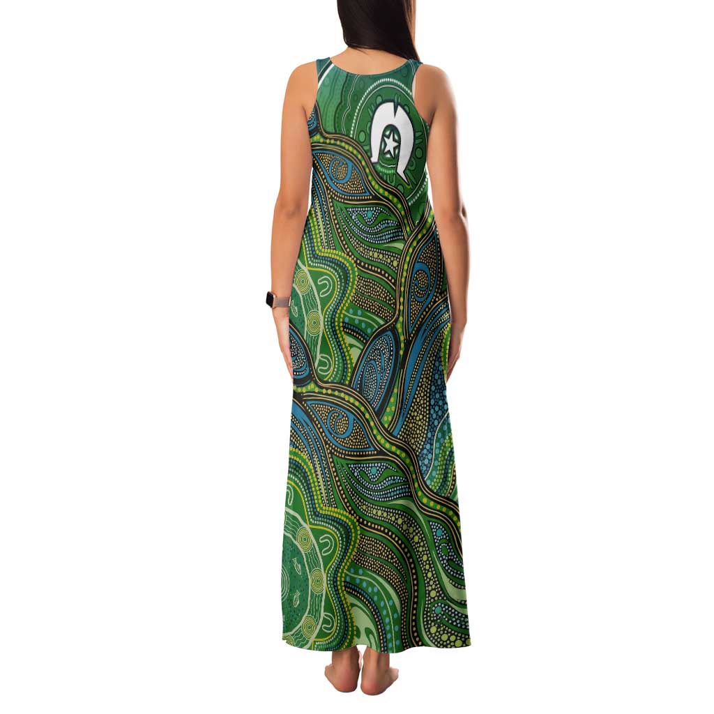 Torres Strait Islands Tank Maxi Dress Indigenous Ocean Wave Dot Green Color