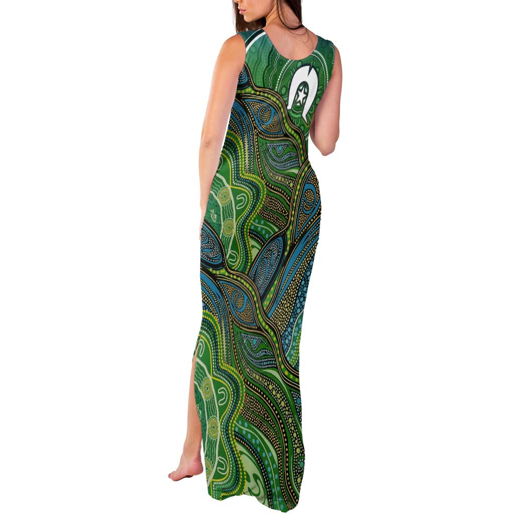 Torres Strait Islands Tank Maxi Dress Indigenous Ocean Wave Dot Green Color