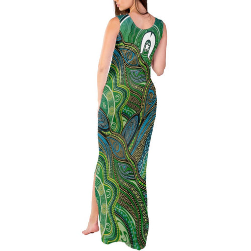 Torres Strait Islands Tank Maxi Dress Indigenous Ocean Wave Dot Green Color