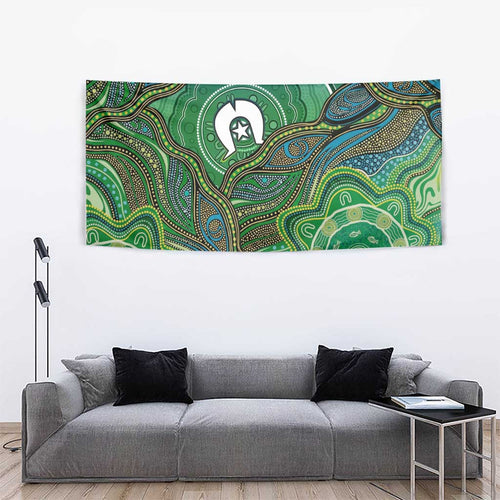 Torres Strait Islands Tapestry Indigenous Ocean Wave Dot Green Color