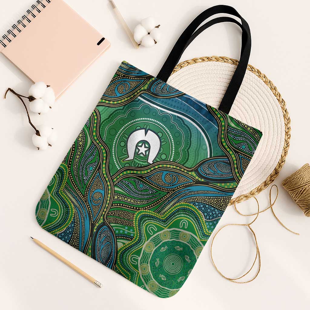 Torres Strait Islands Tote Bag Indigenous Ocean Wave Dot Green Color