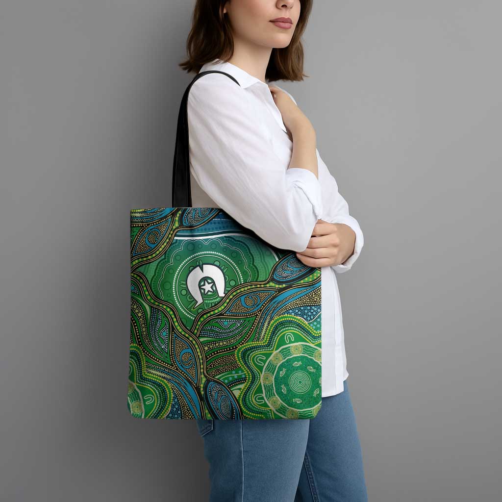 Torres Strait Islands Tote Bag Indigenous Ocean Wave Dot Green Color