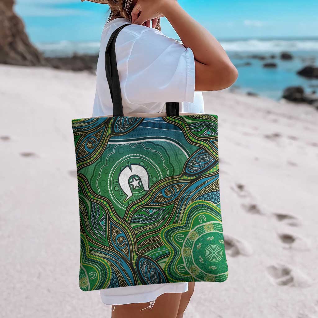 Torres Strait Islands Tote Bag Indigenous Ocean Wave Dot Green Color
