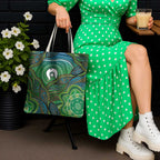 Torres Strait Islands Tote Bag Indigenous Ocean Wave Dot Green Color