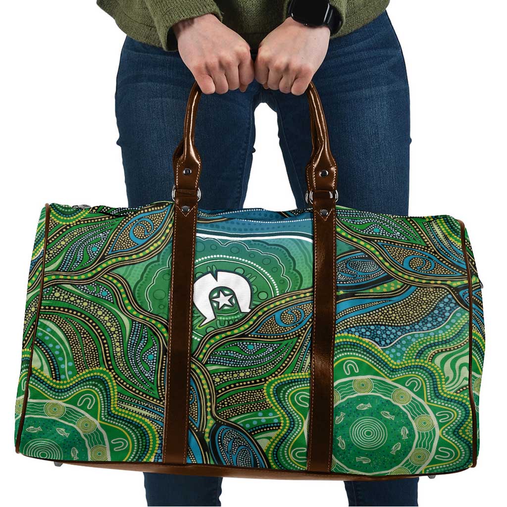 Torres Strait Islands Travel Bag Indigenous Ocean Wave Dot Green Color