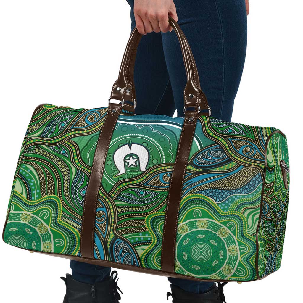 Torres Strait Islands Travel Bag Indigenous Ocean Wave Dot Green Color