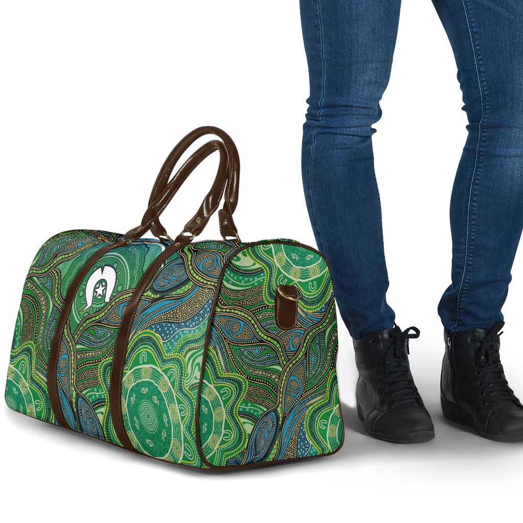 Torres Strait Islands Travel Bag Indigenous Ocean Wave Dot Green Color