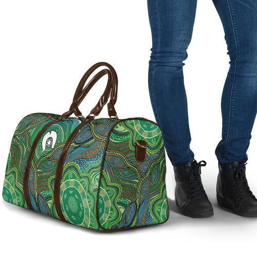 Torres Strait Islands Travel Bag Indigenous Ocean Wave Dot Green Color