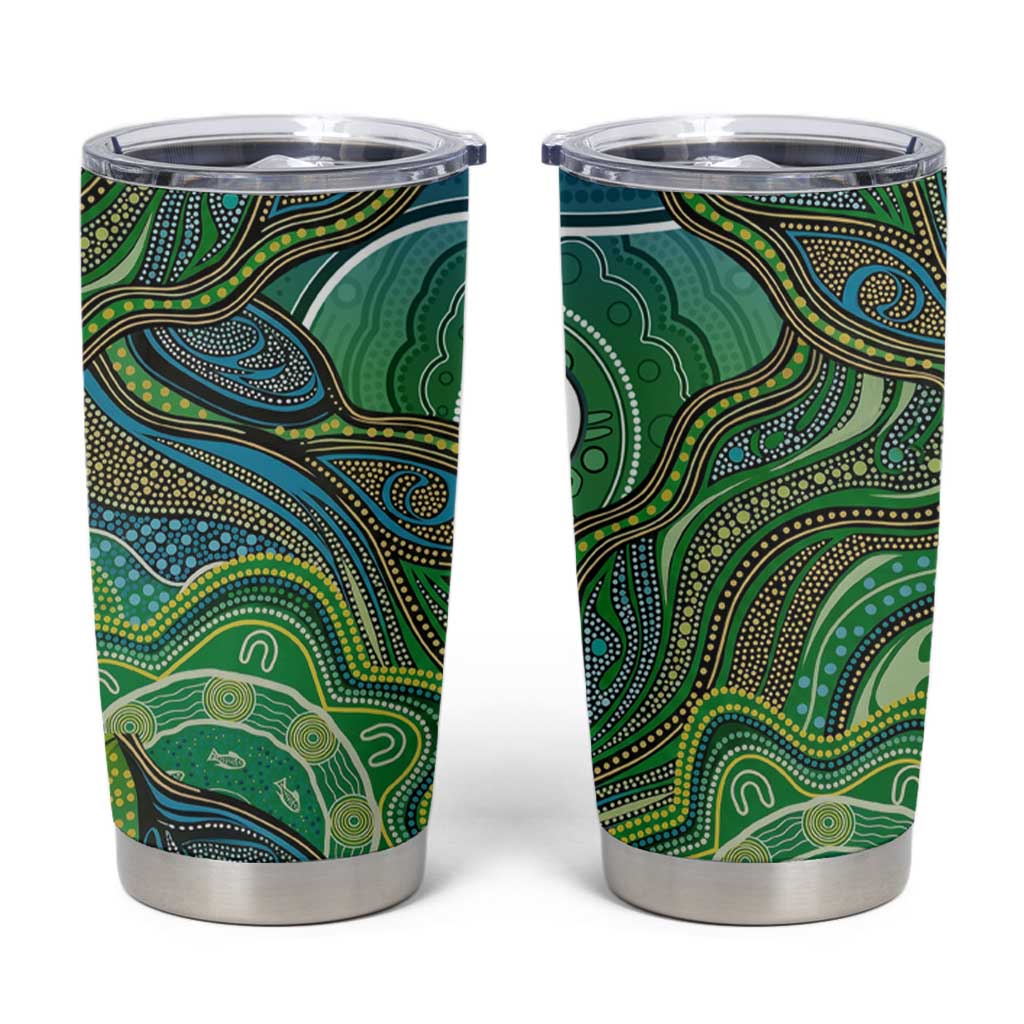 Torres Strait Islands Tumbler Cup Indigenous Ocean Wave Dot Green Color