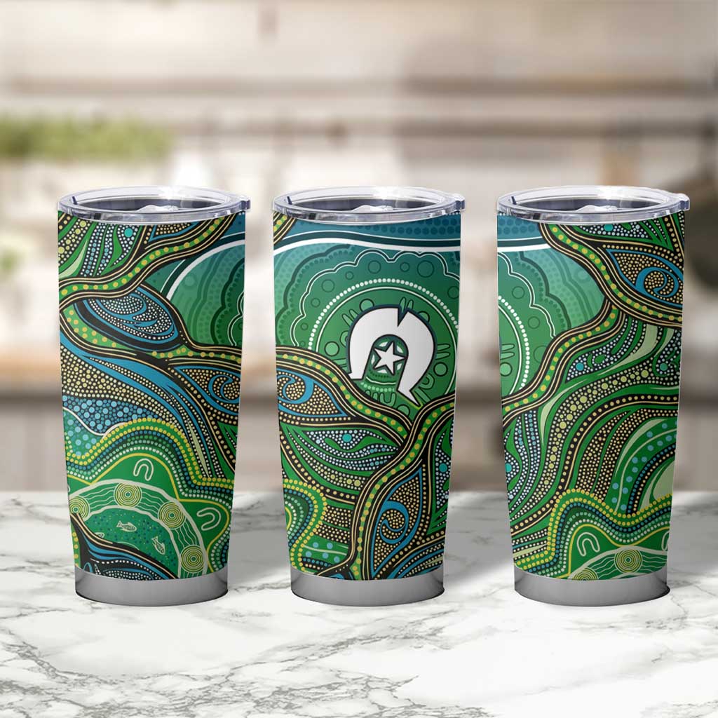 Torres Strait Islands Tumbler Cup Indigenous Ocean Wave Dot Green Color