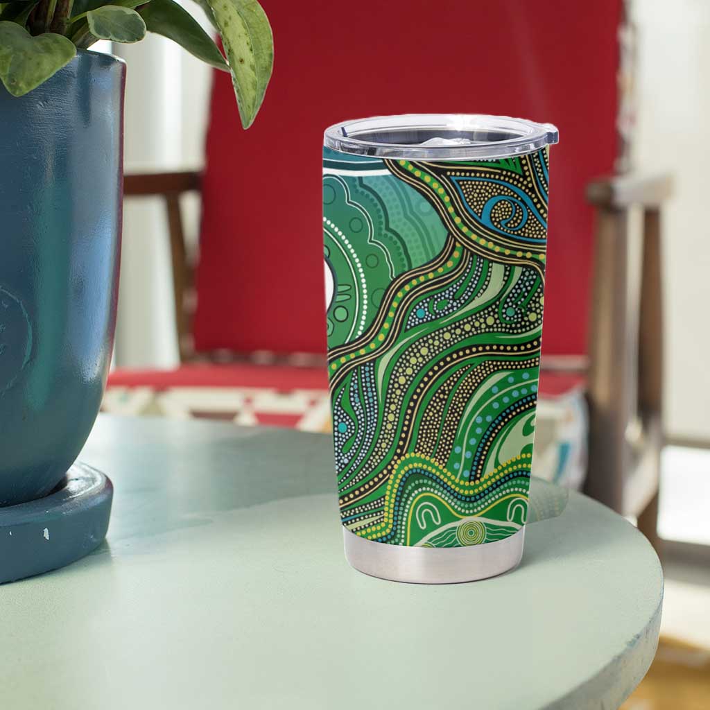 Torres Strait Islands Tumbler Cup Indigenous Ocean Wave Dot Green Color