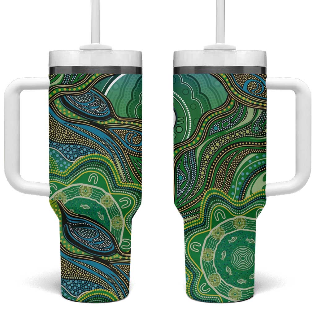 Torres Strait Islands Tumbler With Handle Indigenous Ocean Wave Dot Green Color