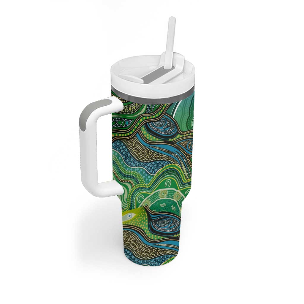 Torres Strait Islands Tumbler With Handle Indigenous Ocean Wave Dot Green Color