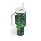 Torres Strait Islands Tumbler With Handle Indigenous Ocean Wave Dot Green Color