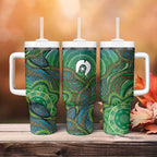 Torres Strait Islands Tumbler With Handle Indigenous Ocean Wave Dot Green Color