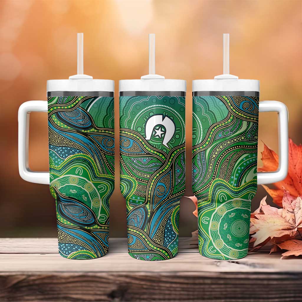 Torres Strait Islands Tumbler With Handle Indigenous Ocean Wave Dot Green Color