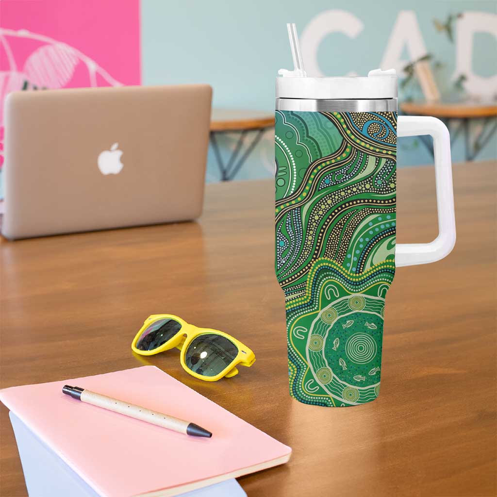 Torres Strait Islands Tumbler With Handle Indigenous Ocean Wave Dot Green Color