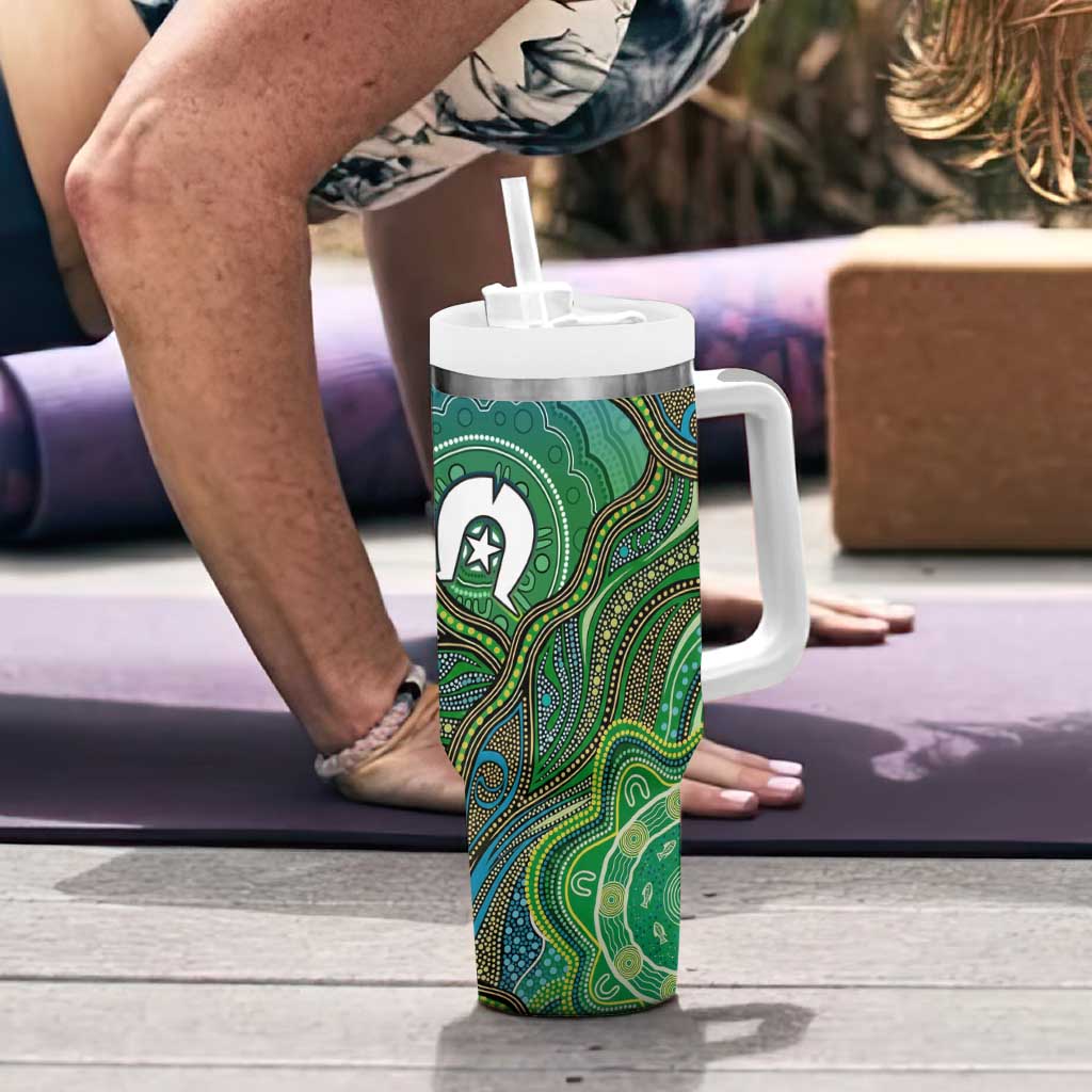 Torres Strait Islands Tumbler With Handle Indigenous Ocean Wave Dot Green Color