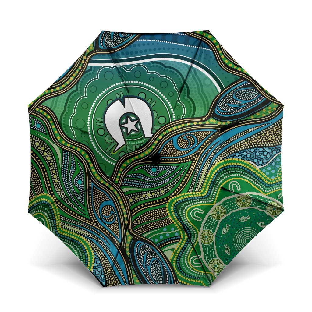 Torres Strait Islands Umbrella Indigenous Ocean Wave Dot Green Color