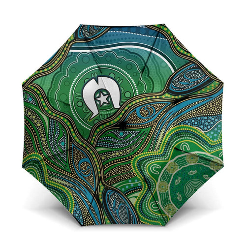 Torres Strait Islands Umbrella Indigenous Ocean Wave Dot Green Color