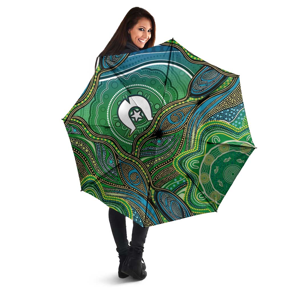 Torres Strait Islands Umbrella Indigenous Ocean Wave Dot Green Color