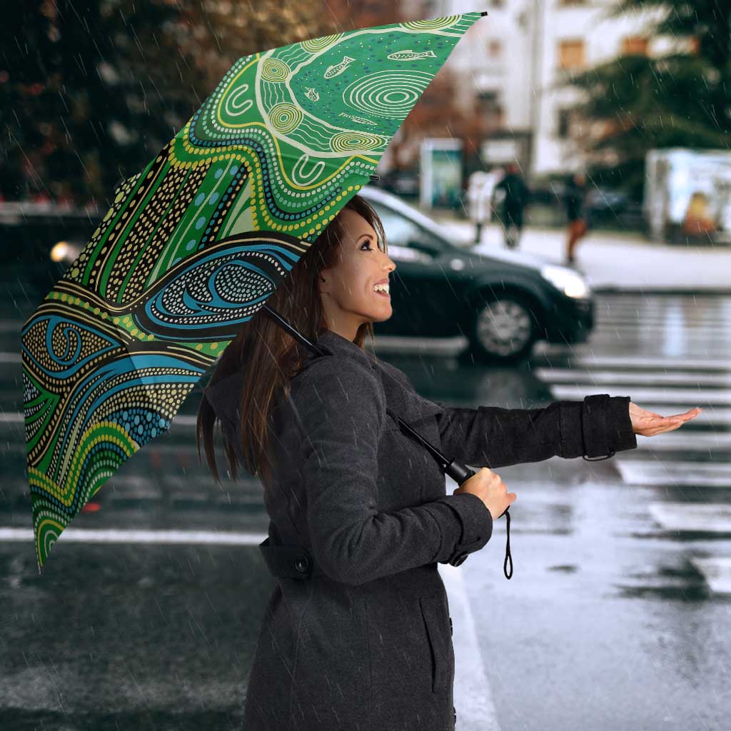 Torres Strait Islands Umbrella Indigenous Ocean Wave Dot Green Color