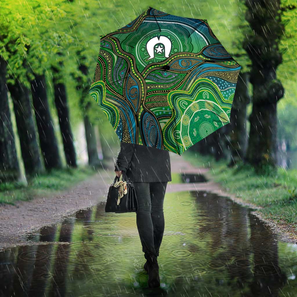 Torres Strait Islands Umbrella Indigenous Ocean Wave Dot Green Color