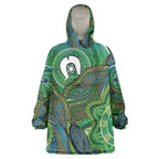 Torres Strait Islands Wearable Blanket Hoodie Indigenous Ocean Wave Dot Green Color