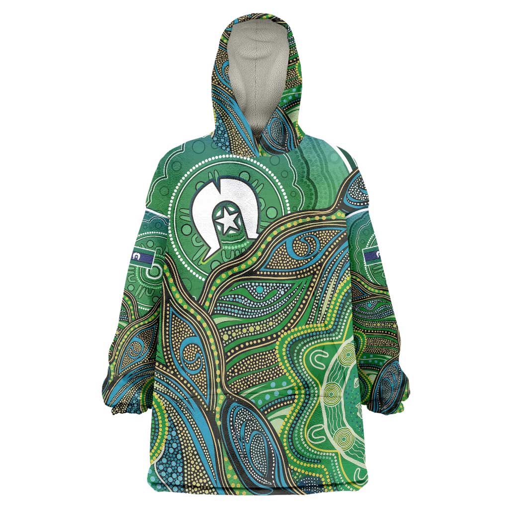 Torres Strait Islands Wearable Blanket Hoodie Indigenous Ocean Wave Dot Green Color