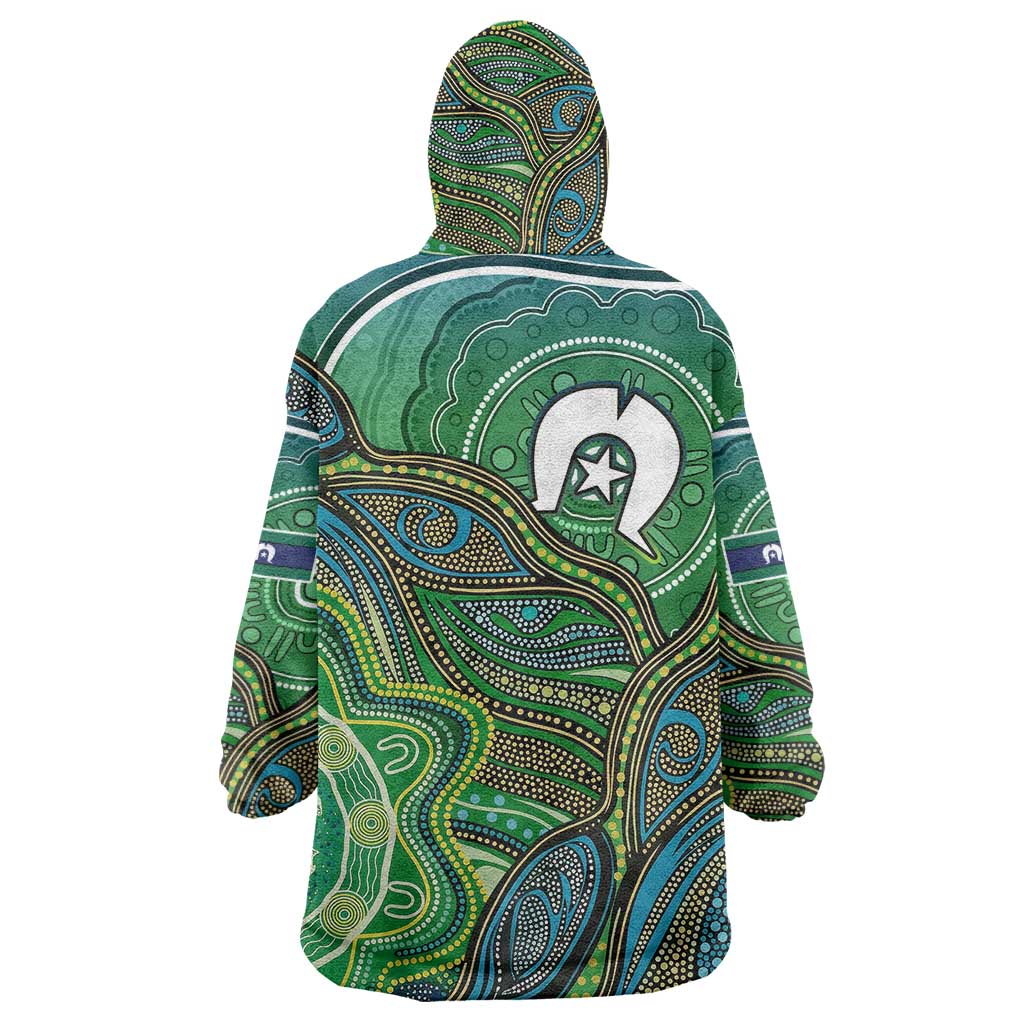 Torres Strait Islands Wearable Blanket Hoodie Indigenous Ocean Wave Dot Green Color
