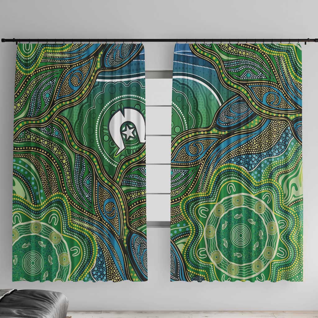 Torres Strait Islands Window Curtain Indigenous Ocean Wave Dot Green Color
