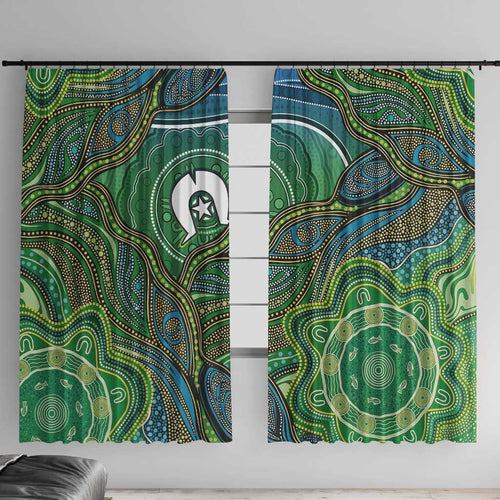 Torres Strait Islands Window Curtain Indigenous Ocean Wave Dot Green Color