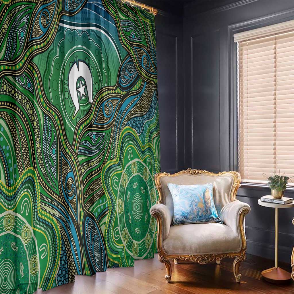 Torres Strait Islands Window Curtain Indigenous Ocean Wave Dot Green Color