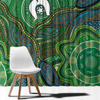 Torres Strait Islands Window Curtain Indigenous Ocean Wave Dot Green Color