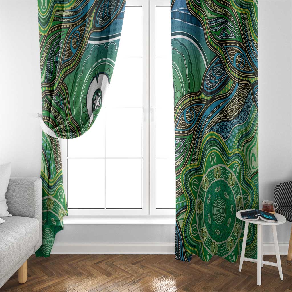 Torres Strait Islands Window Curtain Indigenous Ocean Wave Dot Green Color