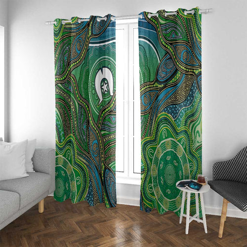 Torres Strait Islands Window Curtain Indigenous Ocean Wave Dot Green Color