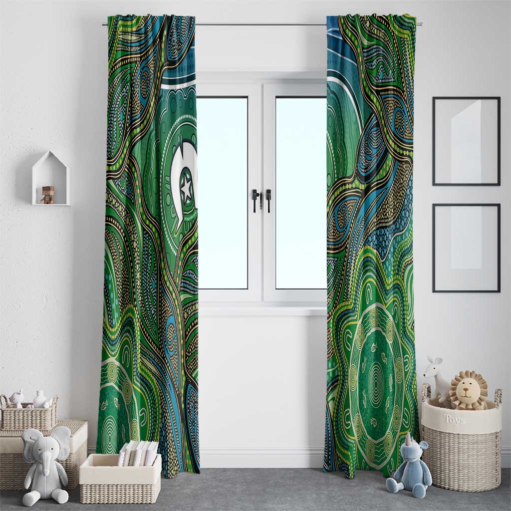Torres Strait Islands Window Curtain Indigenous Ocean Wave Dot Green Color