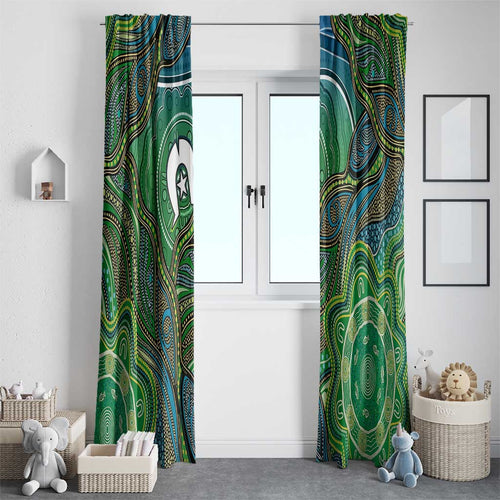Torres Strait Islands Window Curtain Indigenous Ocean Wave Dot Green Color