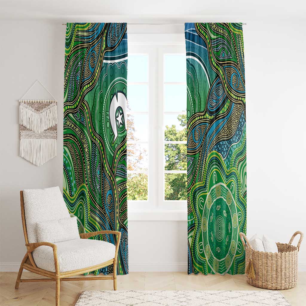 Torres Strait Islands Window Curtain Indigenous Ocean Wave Dot Green Color