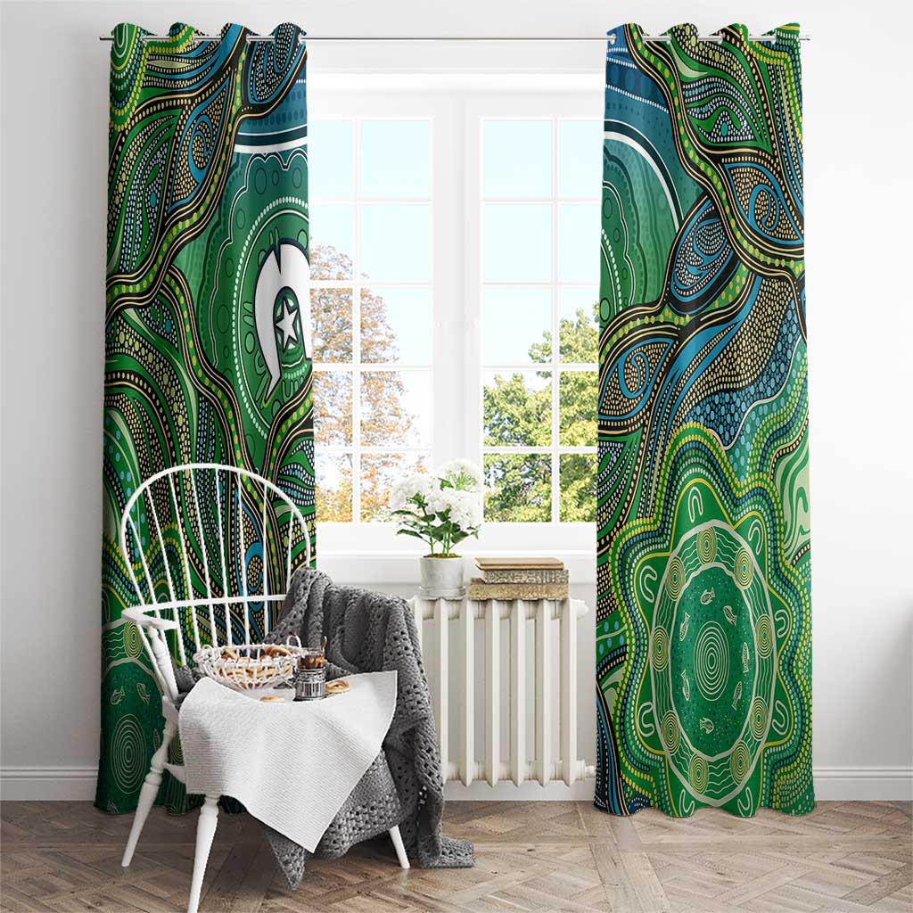 Torres Strait Islands Window Curtain Indigenous Ocean Wave Dot Green Color