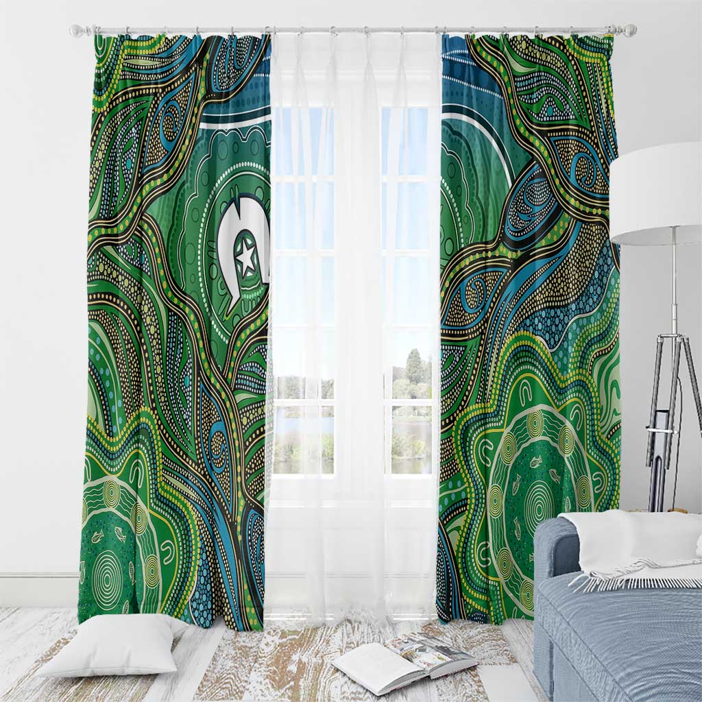 Torres Strait Islands Window Curtain Indigenous Ocean Wave Dot Green Color