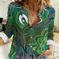 Torres Strait Islands Women Casual Shirt Indigenous Ocean Wave Dot Green Color