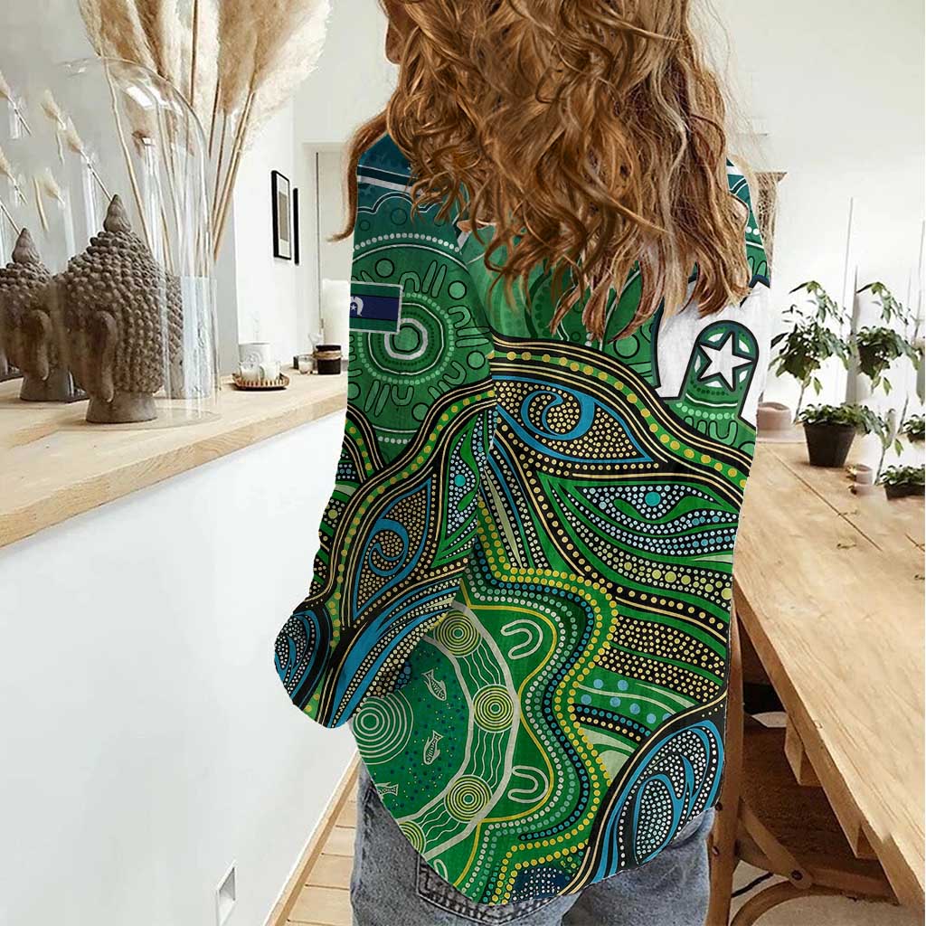 Torres Strait Islands Women Casual Shirt Indigenous Ocean Wave Dot Green Color