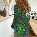 Torres Strait Islands Women Casual Shirt Indigenous Ocean Wave Dot Green Color
