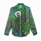 Torres Strait Islands Women Casual Shirt Indigenous Ocean Wave Dot Green Color