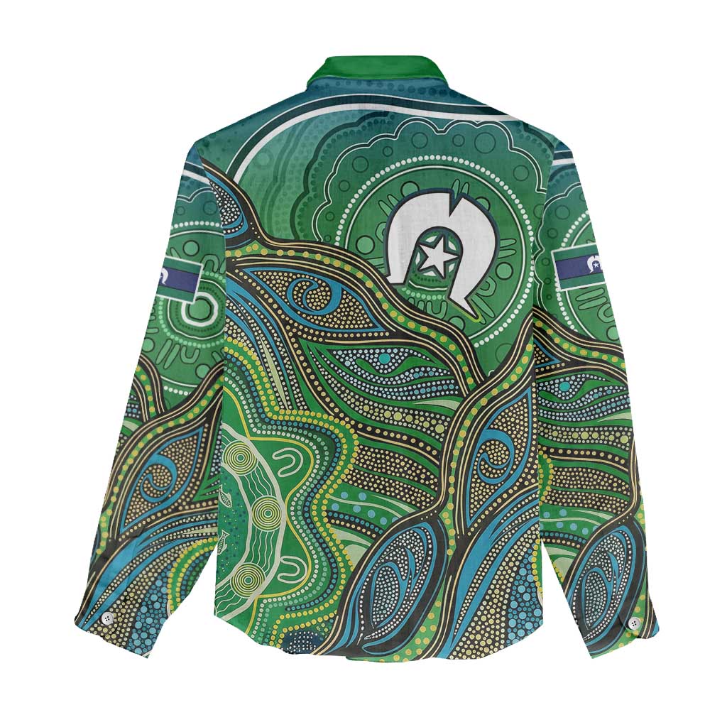 Torres Strait Islands Women Casual Shirt Indigenous Ocean Wave Dot Green Color