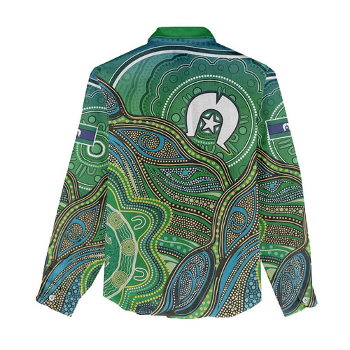Torres Strait Islands Women Casual Shirt Indigenous Ocean Wave Dot Green Color