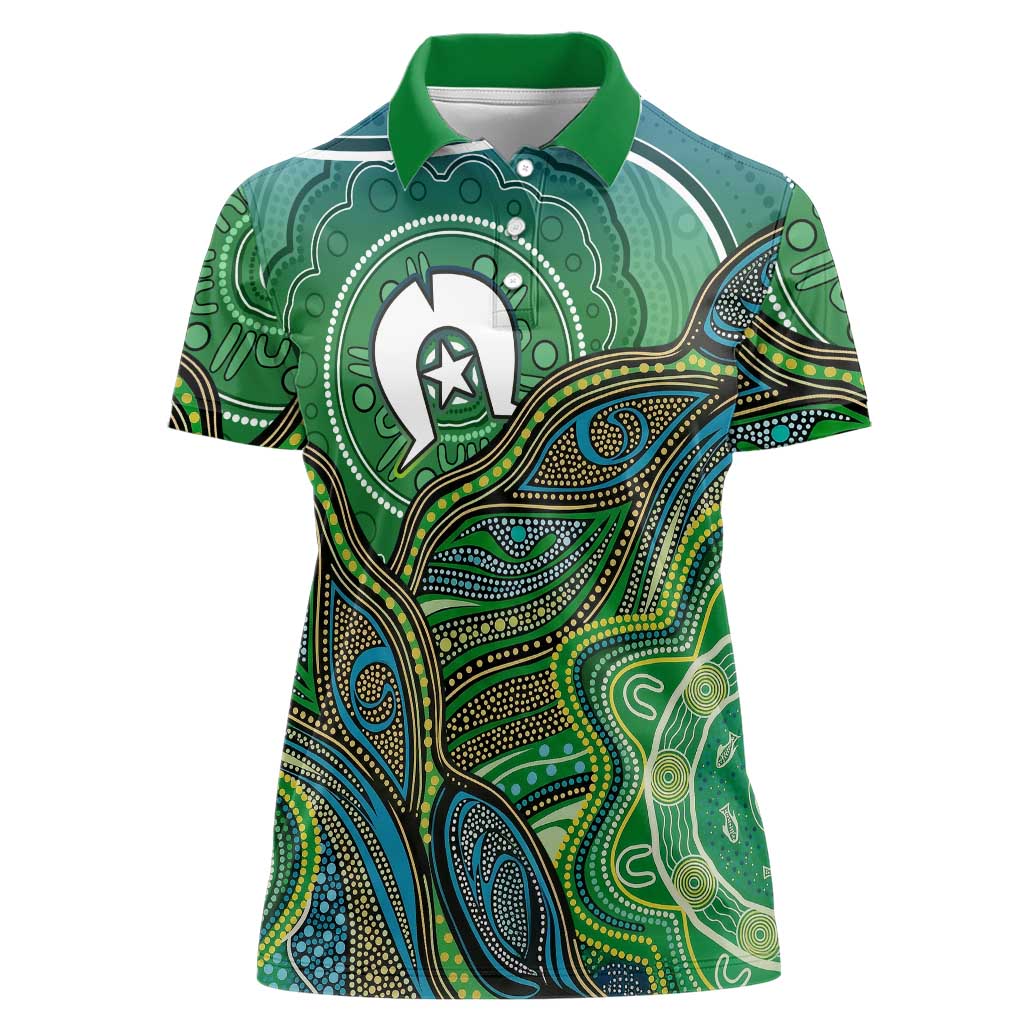 Torres Strait Islands Women Polo Shirt Indigenous Ocean Wave Dot Green Color