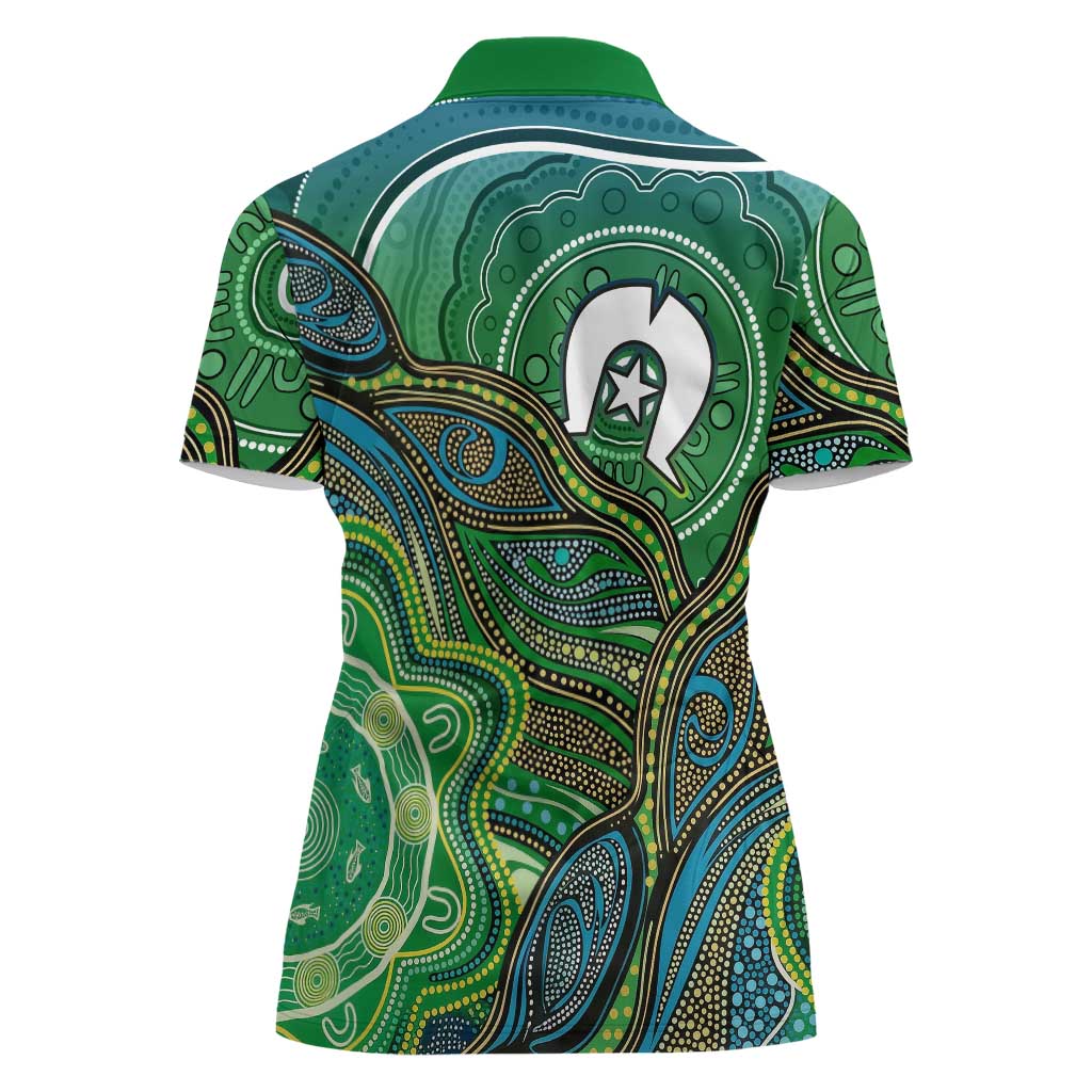Torres Strait Islands Women Polo Shirt Indigenous Ocean Wave Dot Green Color